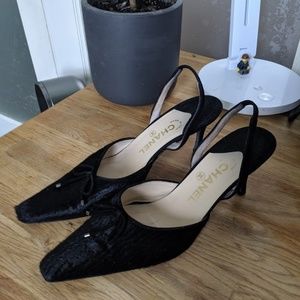 CHANEL Black Pony Hair Suede Slingbacks sz 38
